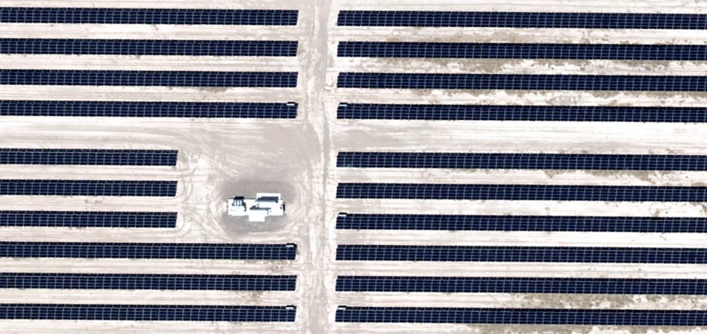 solar farm battery aerial image