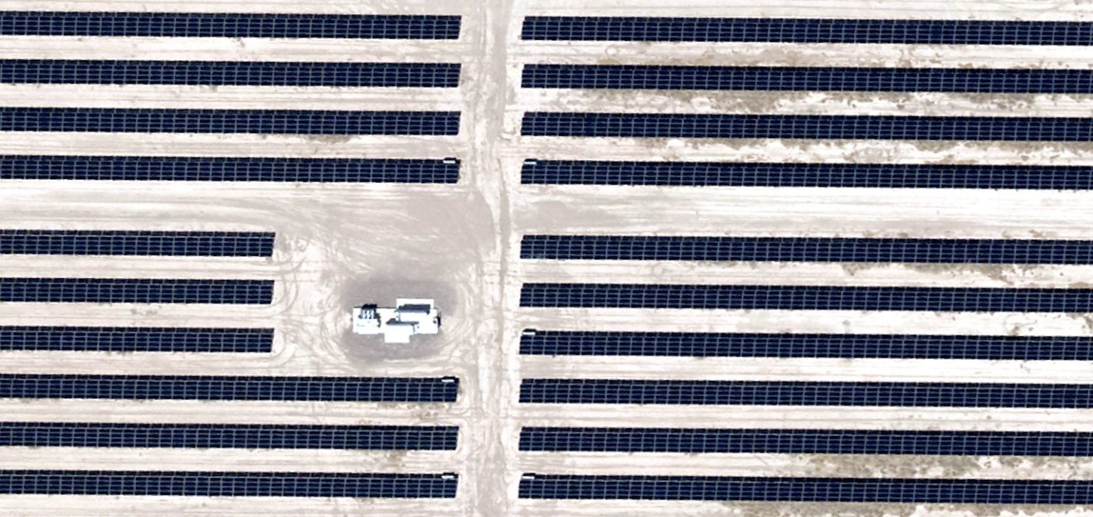 solar farm battery aerial image